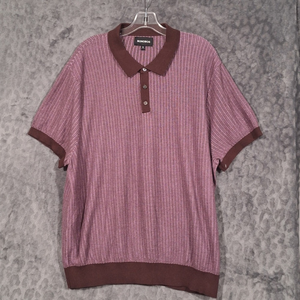 Bonobos Mens XXL Purple Brown Textured Knit Cotton Polo Short Sleeve Shirt
